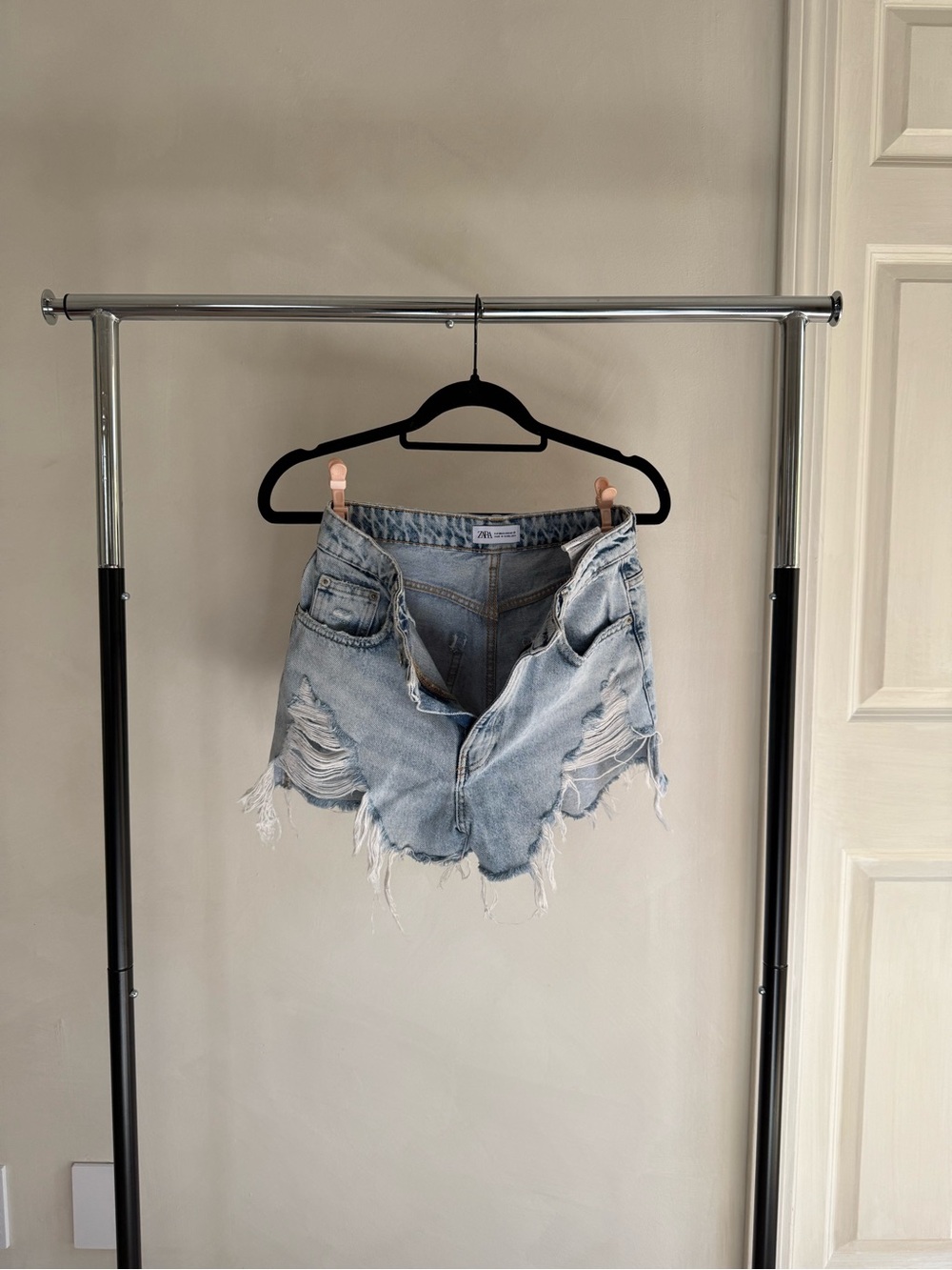Zara Light Blue Distressed Denim Cutoff Shorts